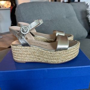 Stuart Weitzman Tabora Leather Platform Espadrilles Size US 5.5 Metallic finish